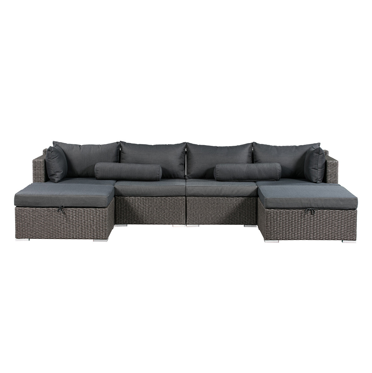 Patioflare Sarah Sectional Set, Grey Wicker & Dark Grey Cushions