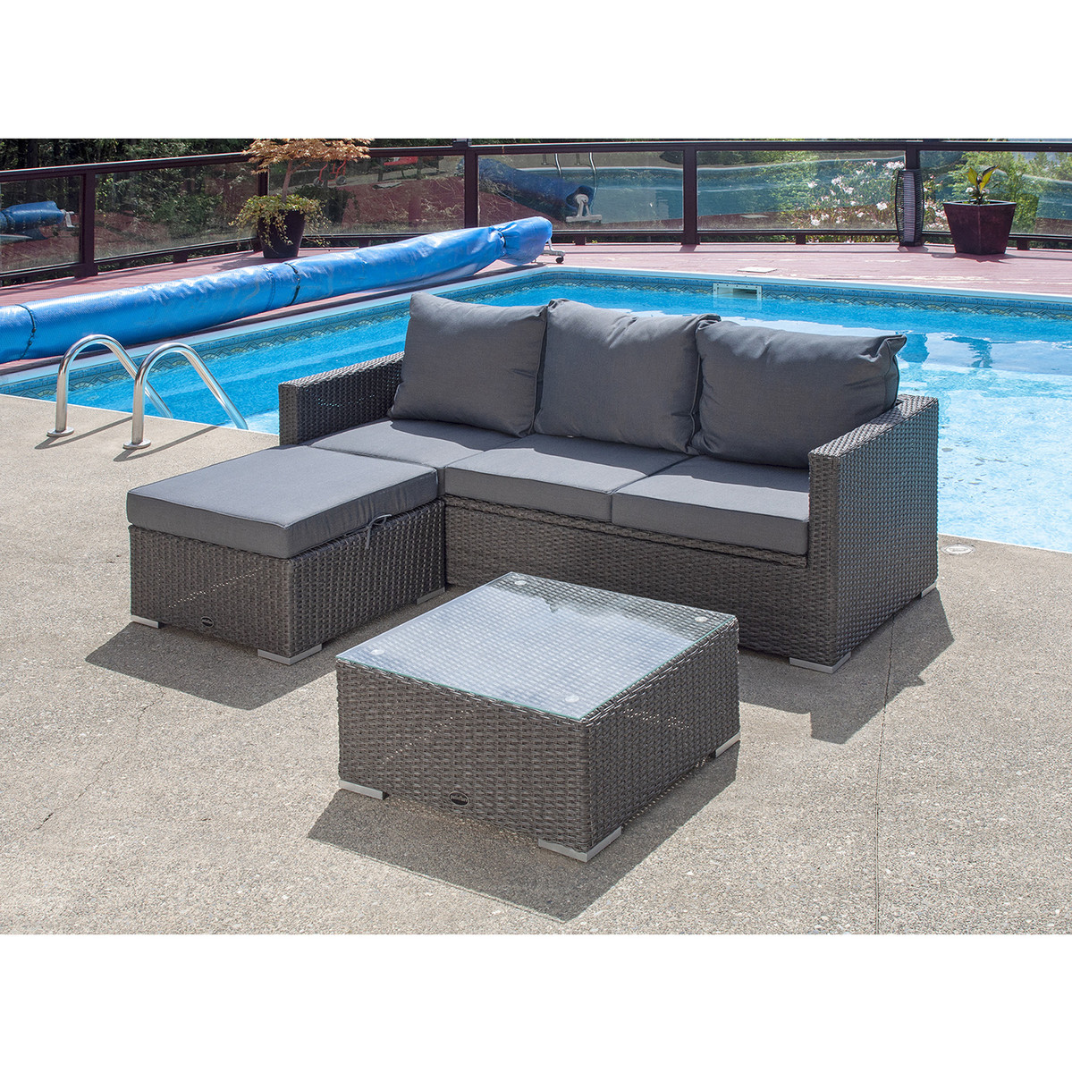 Patioflare EVAN Sofa Set, Grey Wicker & Dark Grey Cushions